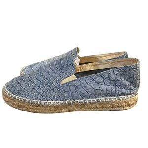 La Canadienne Italian Leather SZ 8.5 Blue Reptile Slip On Loafer Nautical Preppy